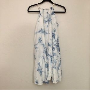 Anthropologie white and denim tie dye halter dress